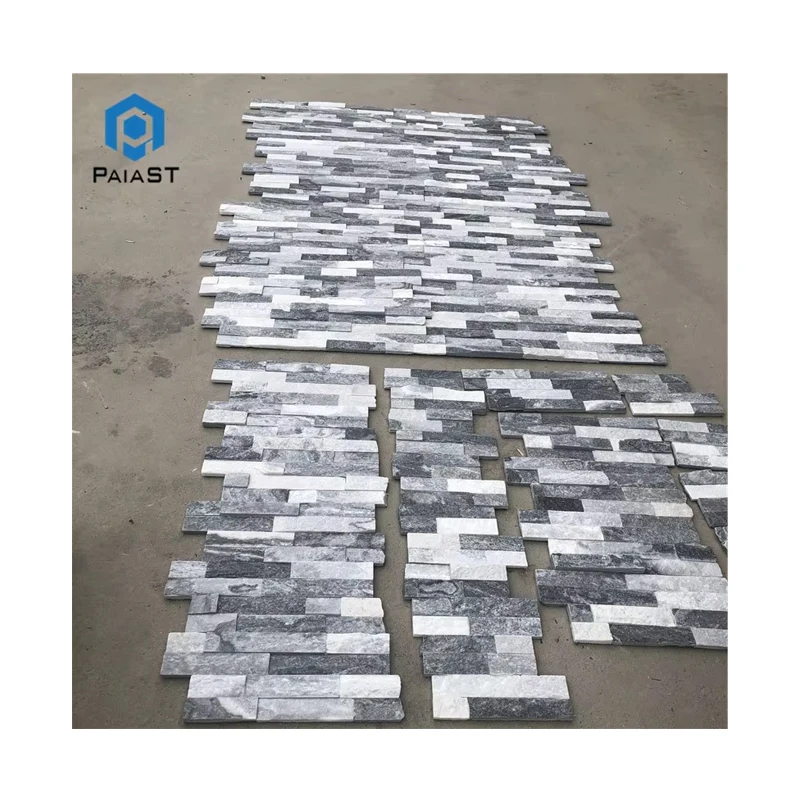 ग्रामीण डिज़ाइन वाले नीले क्वार्टज़ाइट और चूना पत्थर के दीवार पैनल, बाहरी दीवारों और अग्निस्थल की दीवारों के लिए, सजावटी स्टैक्ड स्टोन क्लैडिंग, होटलों के लिए