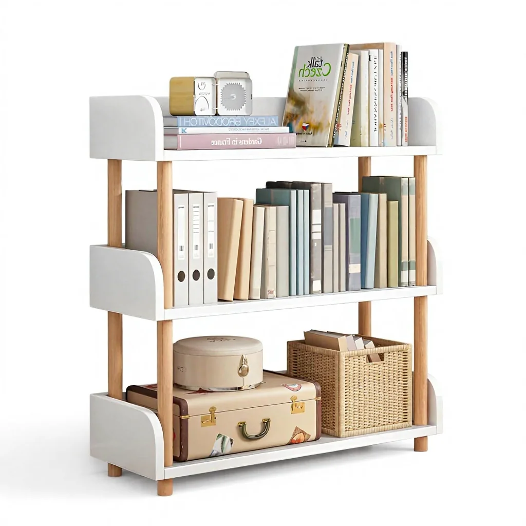 Bamboo Open Bookcase Modern Heavy Duty Display Bookshelf Top Edge Solid Frame Home Office Storage Cabinet Warm White