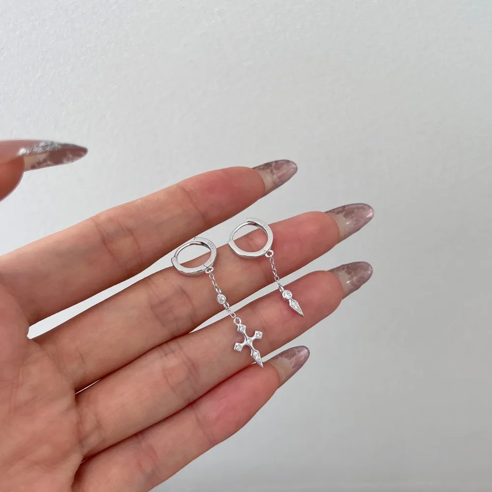 KAKODIY Personalized Statement Design 925 Sterling Silver Asymmetric 5A Cubic Zirconia Religious Tassel Pendant Ring Ornament Earrings detail 3