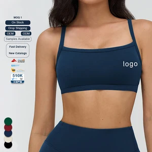 Women Double Strap Ribbed Hollow Out Back Tight Fashionable Workout Athletic High Support Running Yoga Bra