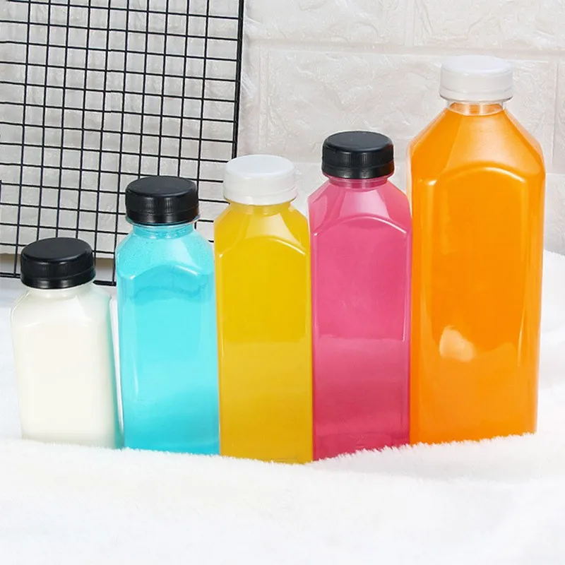 Custom Logo 350ml 500ml Empty Plastic Juice Bottles With Caps Reusable Transparent Bulk Beverage Containers
