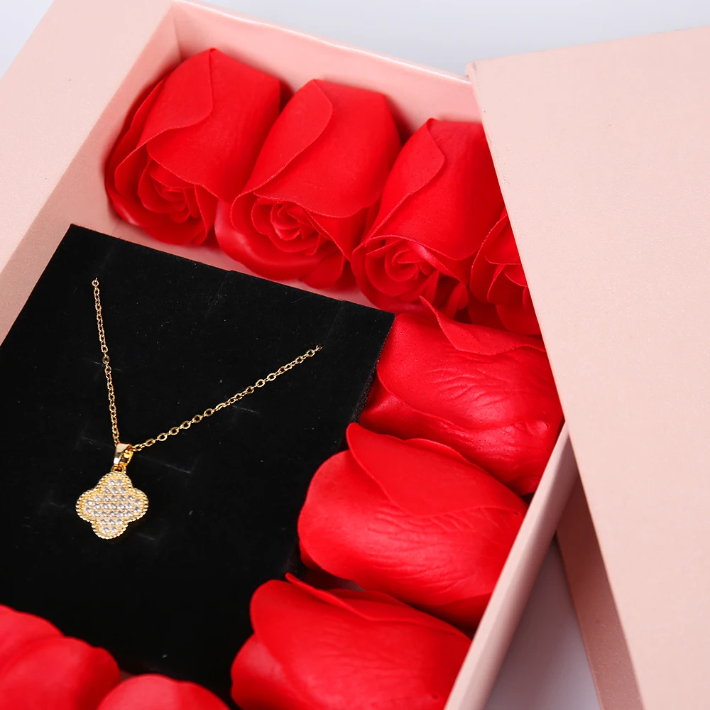 맞춤형 핑크색 서랍식 주얼리 박스, 호일 엠보싱 및 스펀지 안감 처리, 로즈 비누용 골판지 선물 포장 (재활용 소재 사용)