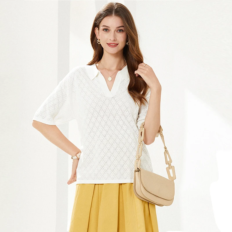 Летняя трикотажная рубашка-поло с коротким рукавом и отложным воротником