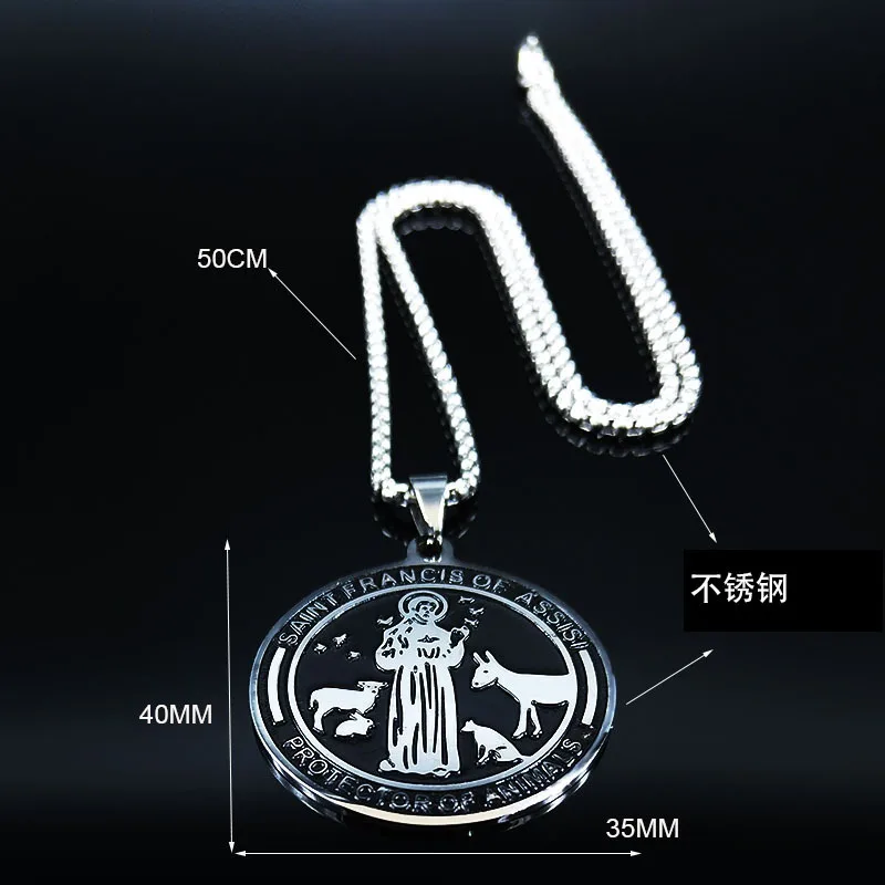 SAINT FRANCIS of ASSISI PROTECTOR of ANIMALS Stainless Steel Church Wears Medal Necklaces Jewelry
