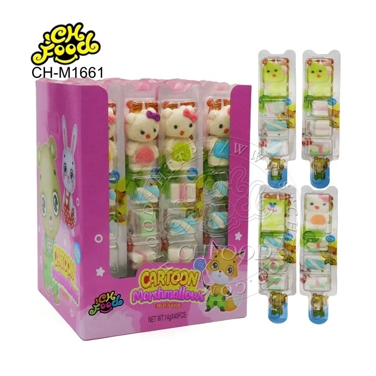 Halal Wholesale Lovely BBQ Animal Cartoon Shape Marshmallow Candy POP Lollipop OEM Twist and Heart Mini Cotton Candy