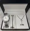 Reloj blanco plateado + accesorios plateados + caja