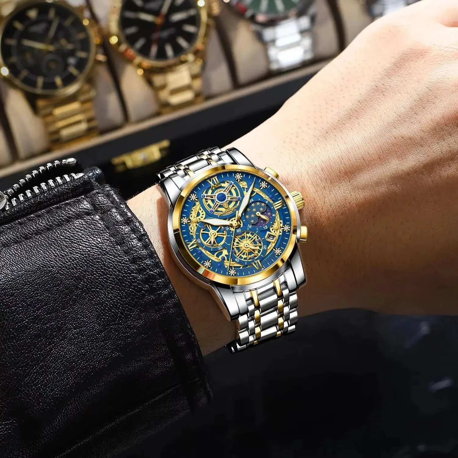 POEDAGAR 984 Men Waterproof Luminous Auto Date Chronograph Luxury Fashion Watch Quartz S aperçu 3