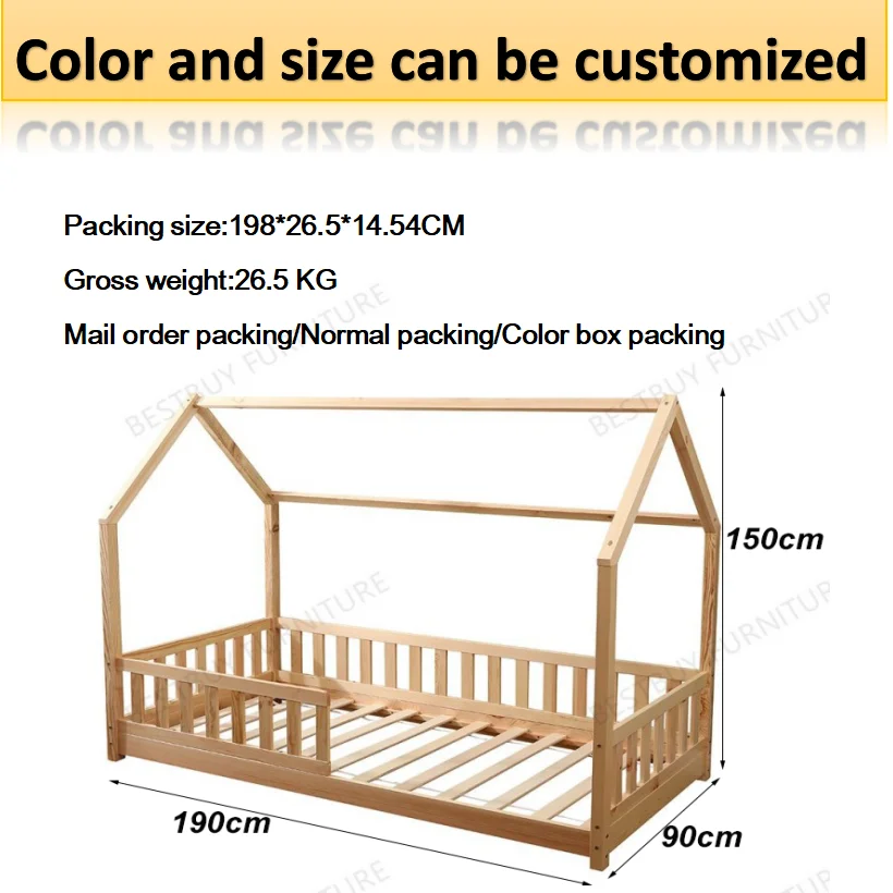 Home Simple Nordic 90*190cm Wood Toddler Cot Bed Baby House Bed Single