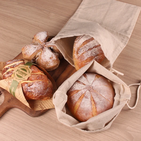 BOSI Reusable Organic Cotton Bread Bag Pure Natural Biodegradable Unbleached to keep Homemade Bread Fresh Customzied 21CM * 36CENTIMETRO