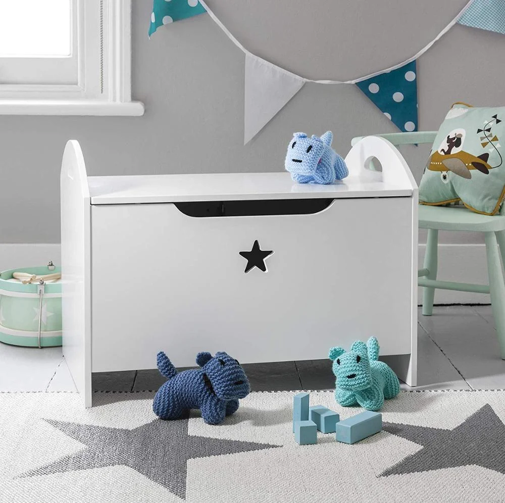 Mdf White Wooden Toy Storage Box For Toys With Star Design High Quality