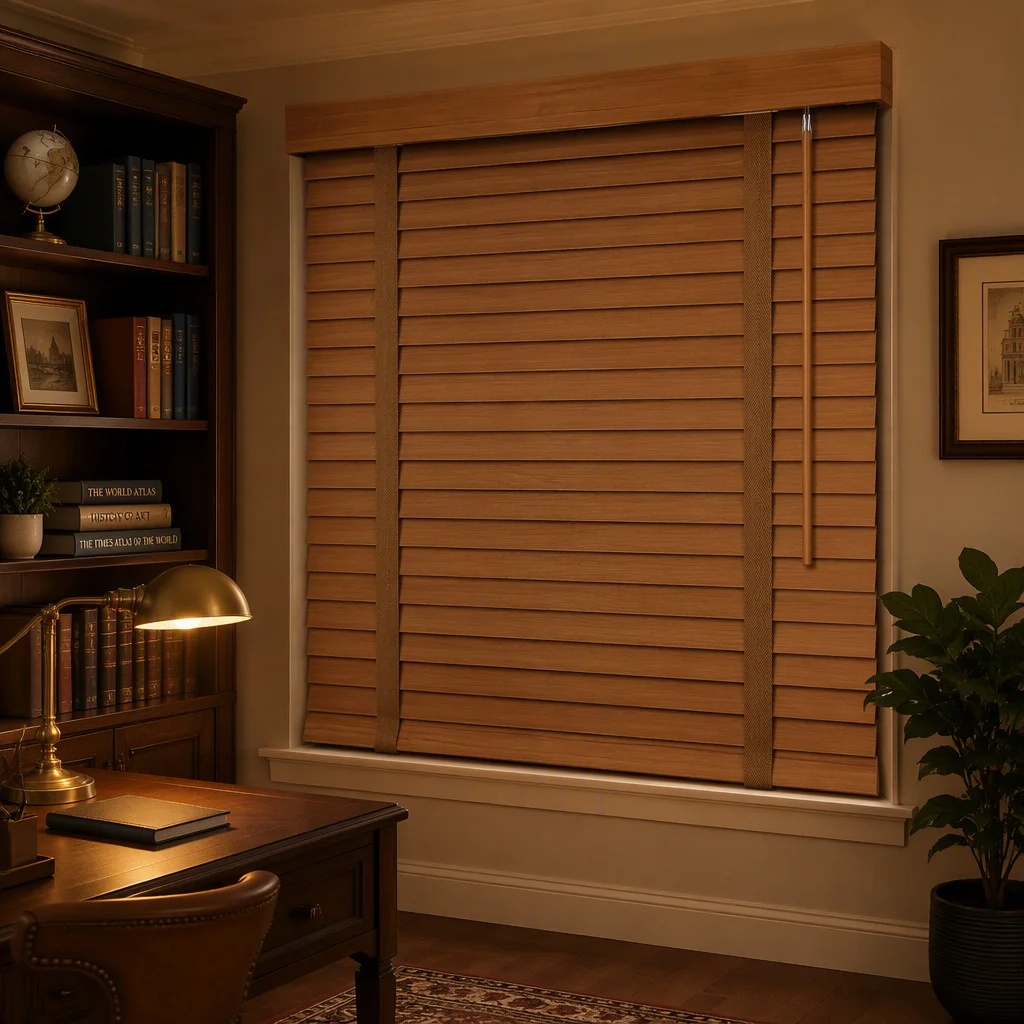 50mm Cordless Horizontal Venetian Blinds Ladder Tape Wood Grain Valance Tilt Wand Custom Size Study Room Window Blinds Anti-UV