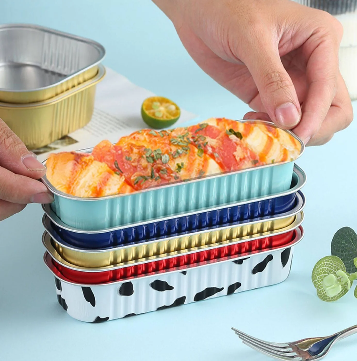 product c200 high quality pp plastic lid tray 200ml recyclable aluminum foil disposable gold bread loaf pans for baking and cake usage-10