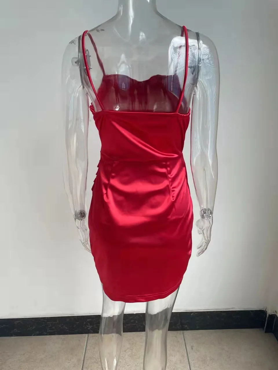 New Trending Coming Sexy Party Mini Slip Dress Women Red Satin Dresses