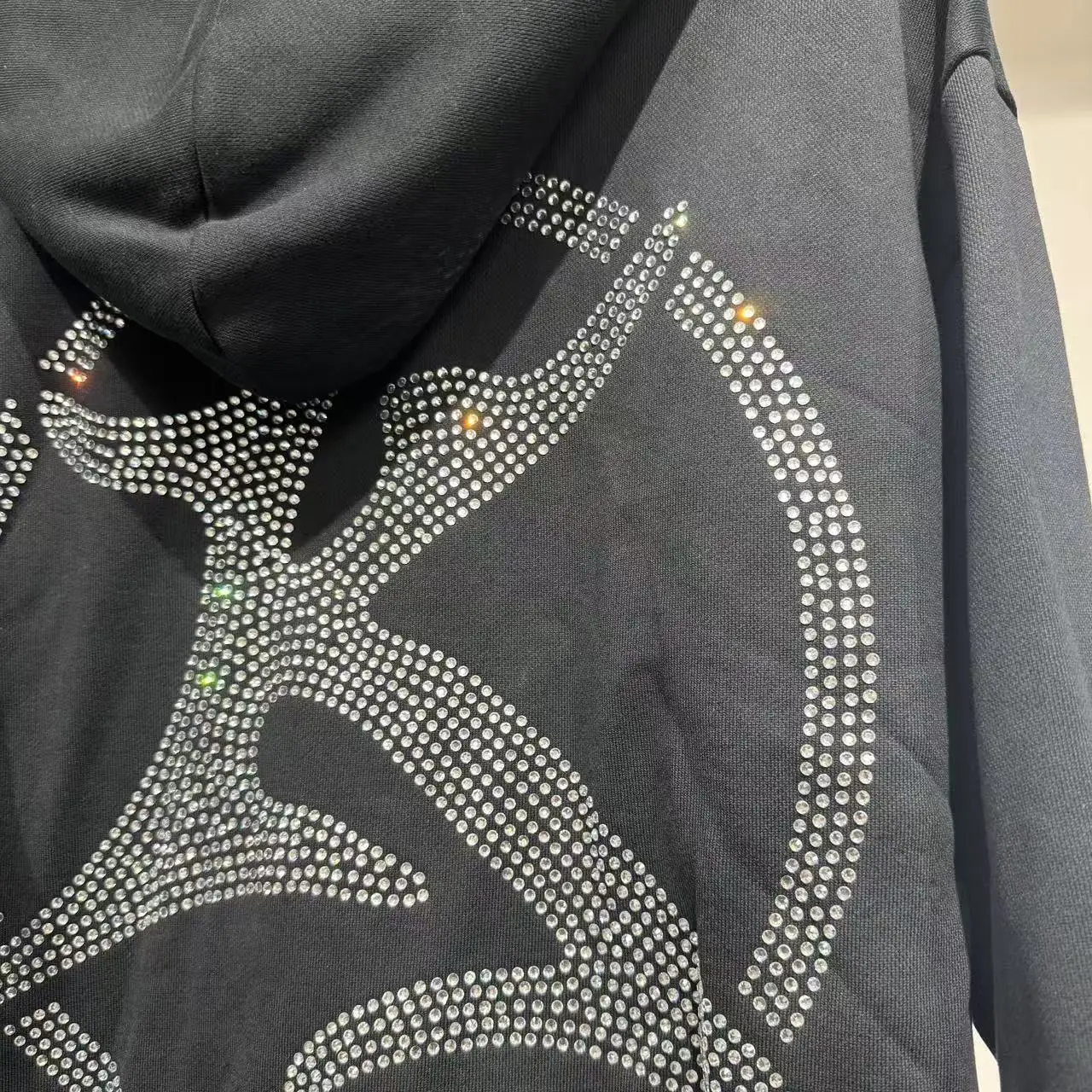 Streetwear Custom Heavyweight Cotton Stone Acid Wash All Over Printing Rhinestone Zip up Hoodie Jacket for Men gallery 4