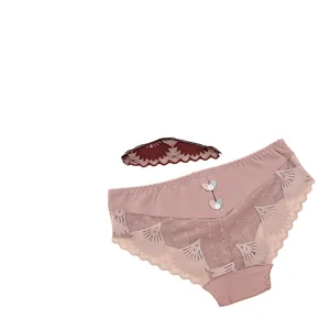 High Quality Women's Everyday Low-Rise Knitted Briefs Lace Decorated Plain Dyed Panties with Hollow Design Sex Underwear