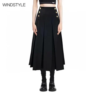 High-End Fashion Knee-Length Joker Skirt for Celebrities Breathable Casual Style with Button Decoration for Summer