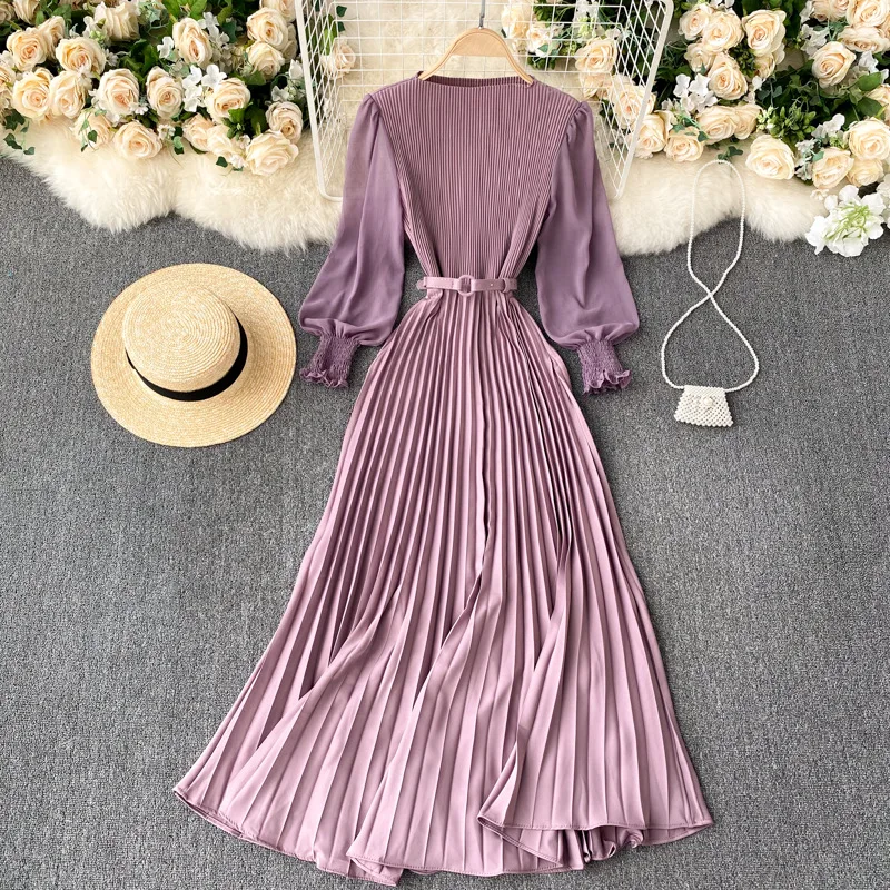 chinese dress ladies Nupucy Womens Fall Mock Neck Long Sleeve Pleated Maxi Dress Elastic High  Waist A Line Swing Flowy Elegant Dresses with Belt at Amazon Women's  Clothing store