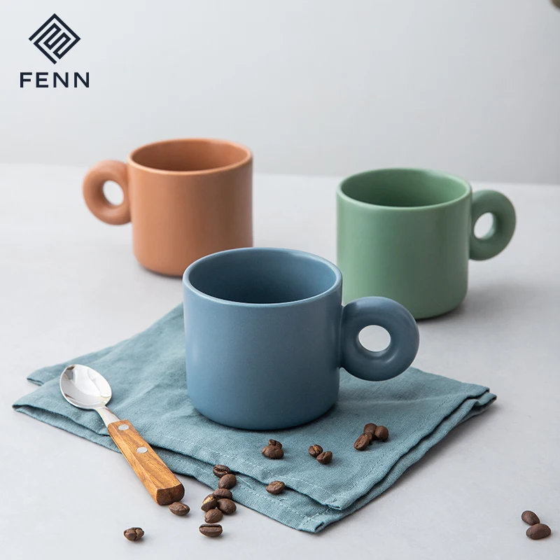 FENN 11oz Drinkware Gifts Nordic Design Matte Color Glaze Customized Logo Round Ceramic Cafe Mug With Thick Handle Gift Mug