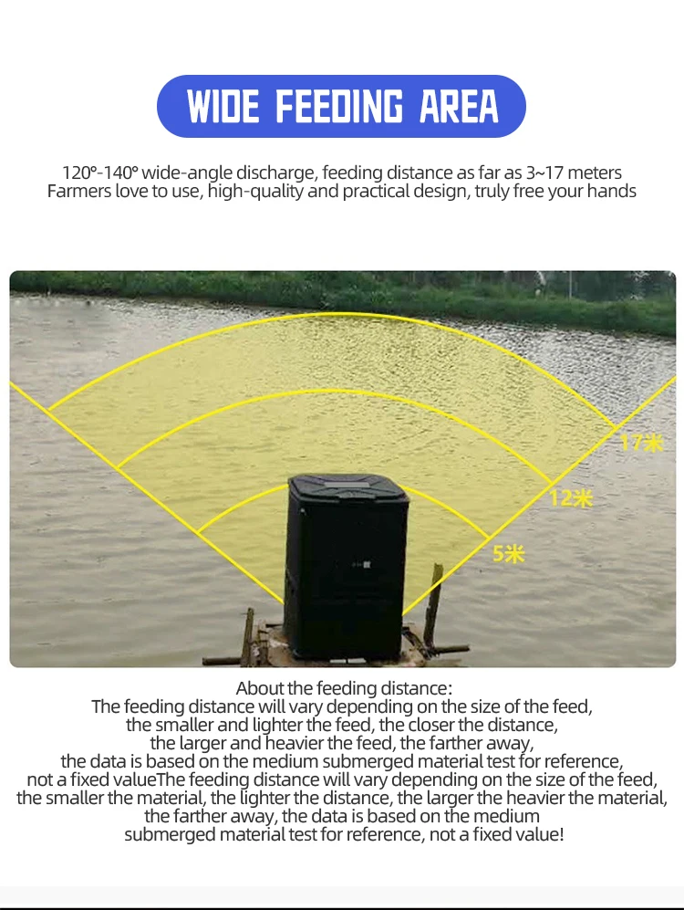 Large Capacity Automatic Fish Farm Feed Feeding Machine 80kg 120kg Volume Pond Electric Fish Food Feeder