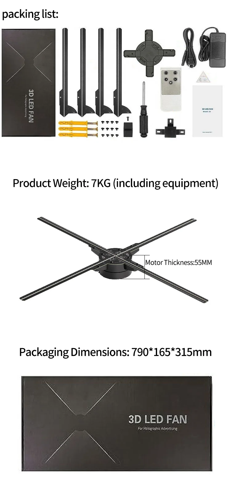 65cm Hdmi 3d Hologram Fan Advertising Equipment Holographic Projector ...