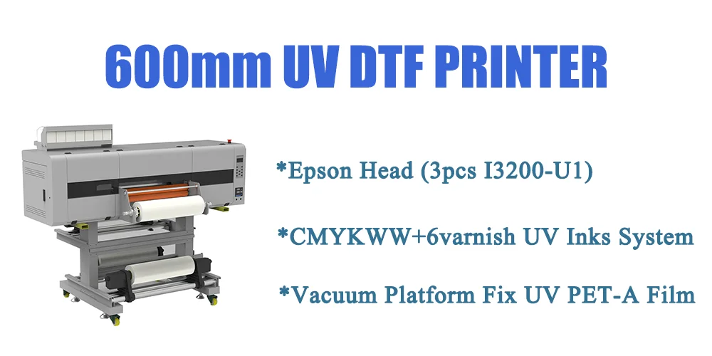 Hot Sale I3200 Printheads Dtf Uv Printer 60cm ab Film Printer Roll to Roll Uv Printing Machine factory