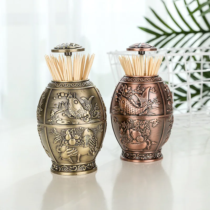 Custom Fish Automatic Toothpick Dispenser Egg Toothpick Holder Box Creative Home Decor National Characteristics Metal Alloy
