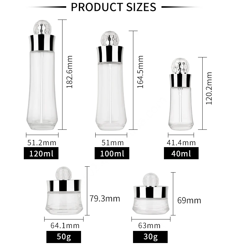 30g 50g 40ml 100ml 120ml Luxury Cream Jar Lotion Serum Oil Skincare Packaging Cosmetics Container Glass Cosmetic Bottle Set factory