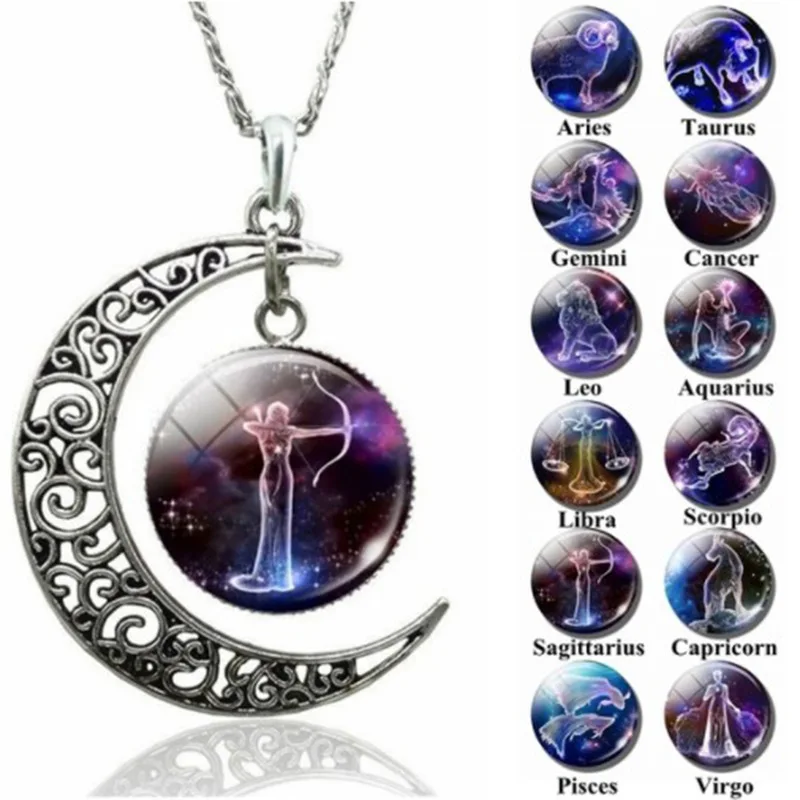 Women Pendant Necklace Galaxy Zodiac 