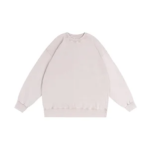 360g Washed Vintage Crewneck Retro Printed Logo 100% Cotton Solid Pattern Men Sweatshirt