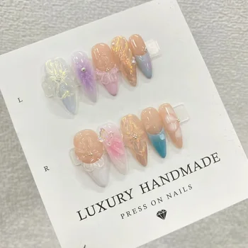 Wholesale 10pcs Hand Painted Gel Press Nails Beautiful Luxury Handmade Acrylic Nails Press on High Quality