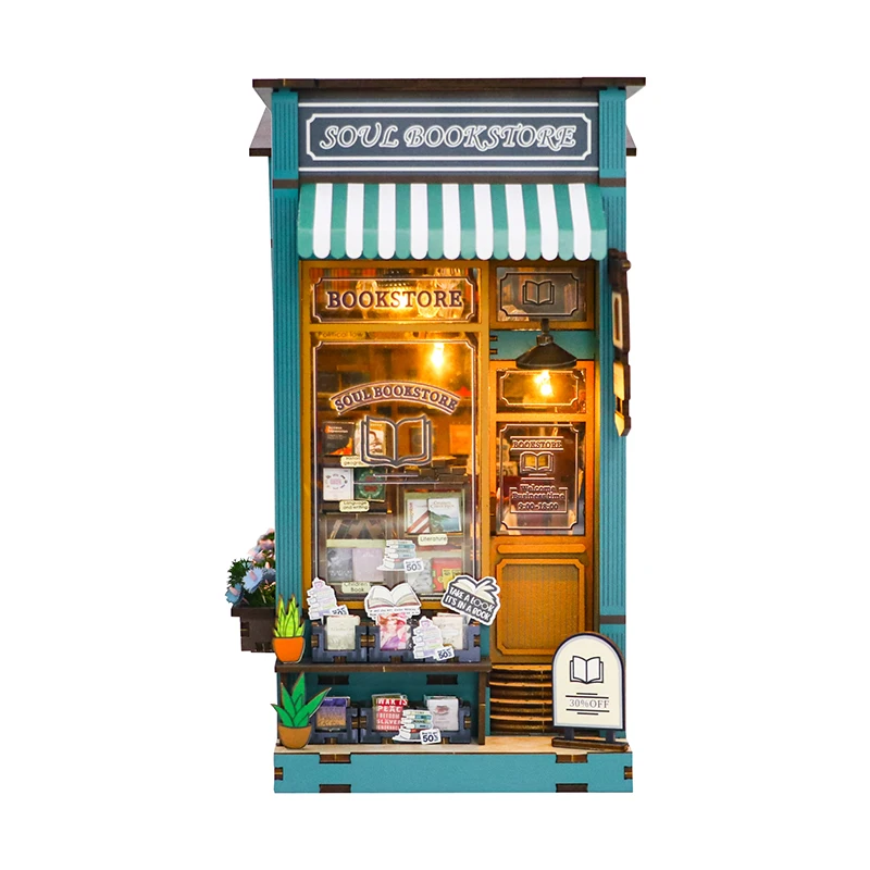 Hongda Custom Design M2314 Soul Bookstore Diy Book Nook 3d Wooden Miniature Book Nooks Kit With Light