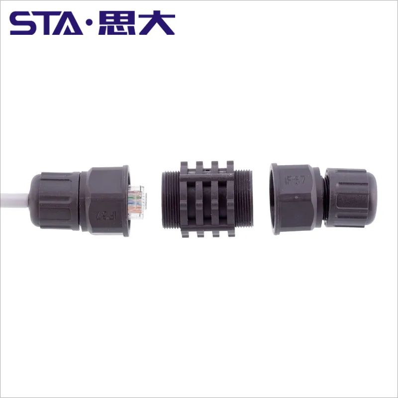 IP67 RJ45 Ethernet DC Splitter Connectors Waterproof Panel Mount RJ45 Ethernet Network Cable Connector
