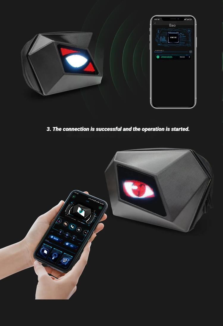 Outdoor 5V Blue-tooth LED LOY Knight Pack Screen Waterproof LED Cycling Crossbody Bag Devil's Eye Backpack  LOY mini