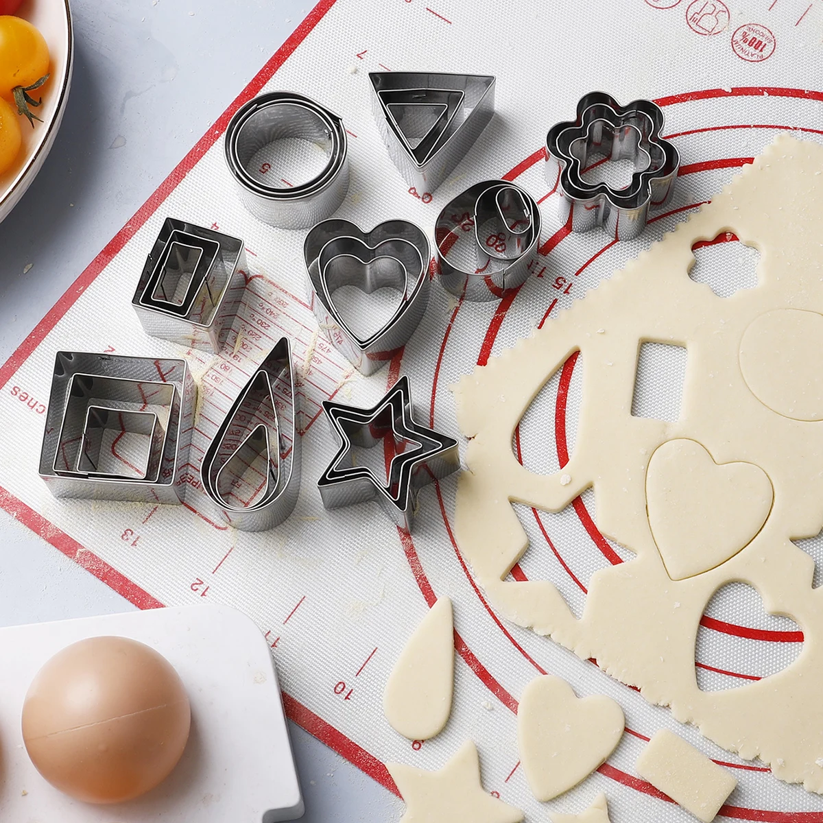 27pcs Mini Cookie Cutter Set Stainless Steel Cookie Mold for Baking Round square Triangle Heart Star Flower Shape Biscuits Tools