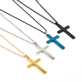 Fashion Cool Boys Jewelry Gifts Gold Chain Simple Punk Stainless Steel Cross Pendant Necklace For Men
