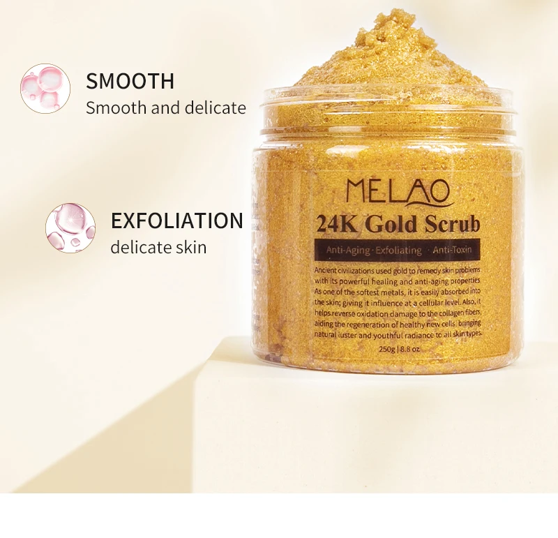 Melao Private Label Natural Whitening Anti Aging Exfoliating Sugar Organic Face And Body 24k 