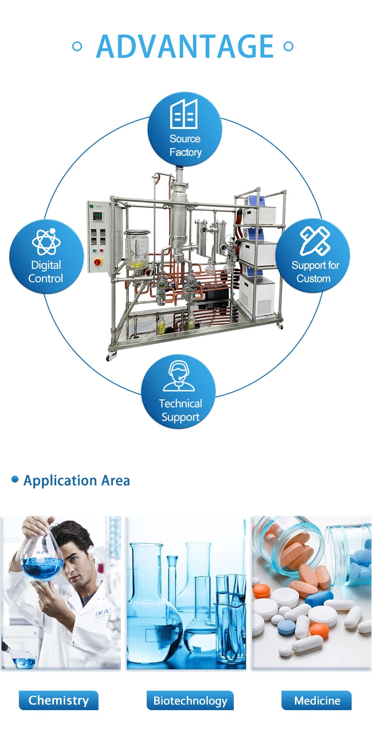 2 stage 0.5m2 continuous processing oil distillation equipment molecular distillation