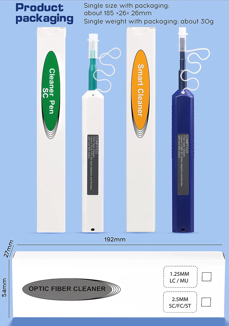 Factory LC/SC/FC/ST One-Click Cleaner Tool 1.25mm and 2.5mm Fiber Optic Cleaning Pen 800+ Cleans Fiber Optic Cleaner details