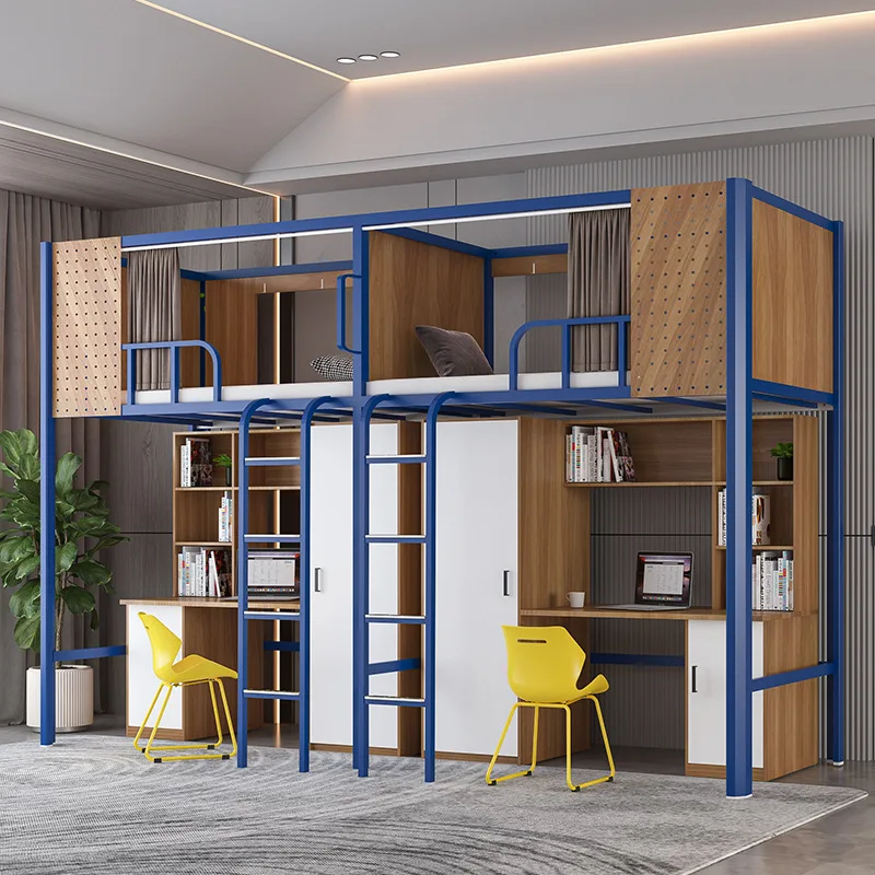 Modern Durable Iron Frame Metal Double Bunk Bed for Students Hotel School or Apartment Use