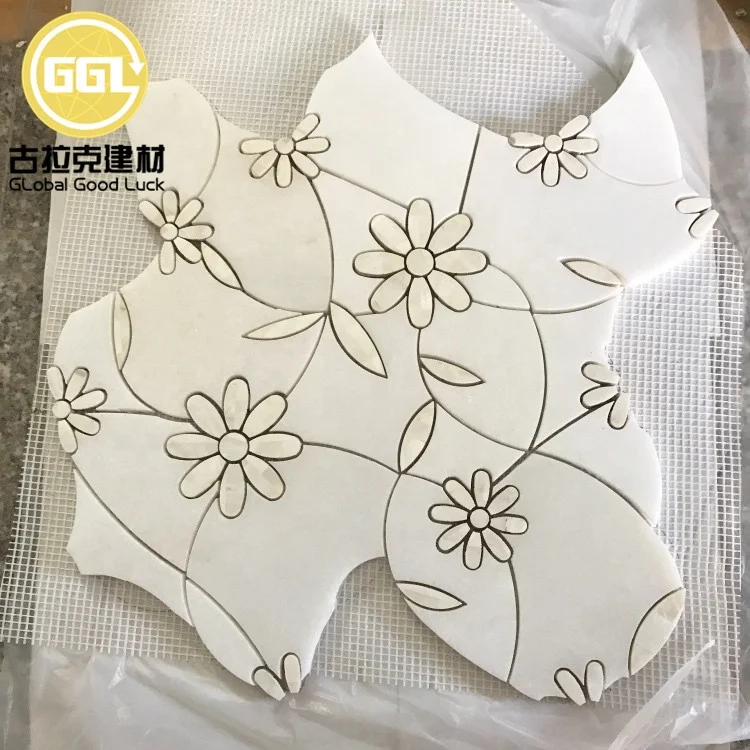 Unique Shape Marble Mix Flower Shell Pattern Waterjet Mosaic Wall Tile factory