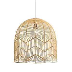 Wholesale Wave Shape Basket Bamboo Pendant Light Modern for Restaurant