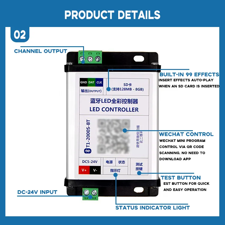 product foxygen t1 2000s bt 1 port  128mb 8gb sd card bluetooth controller for 1903 2811 rgb strips-4