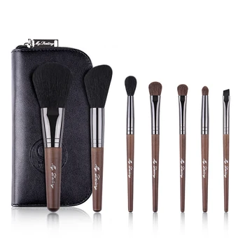 Custom makeup brushes Logo Private label Natural hair Aluminium tube Wood handle 7Pcs Log Series Portable Makeup brush set