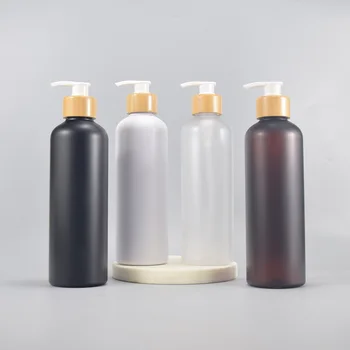 slender Hair shampoo bottle Matte black clear scrub bottle 500ml 16oz plastic PET bottle with bamboo pump