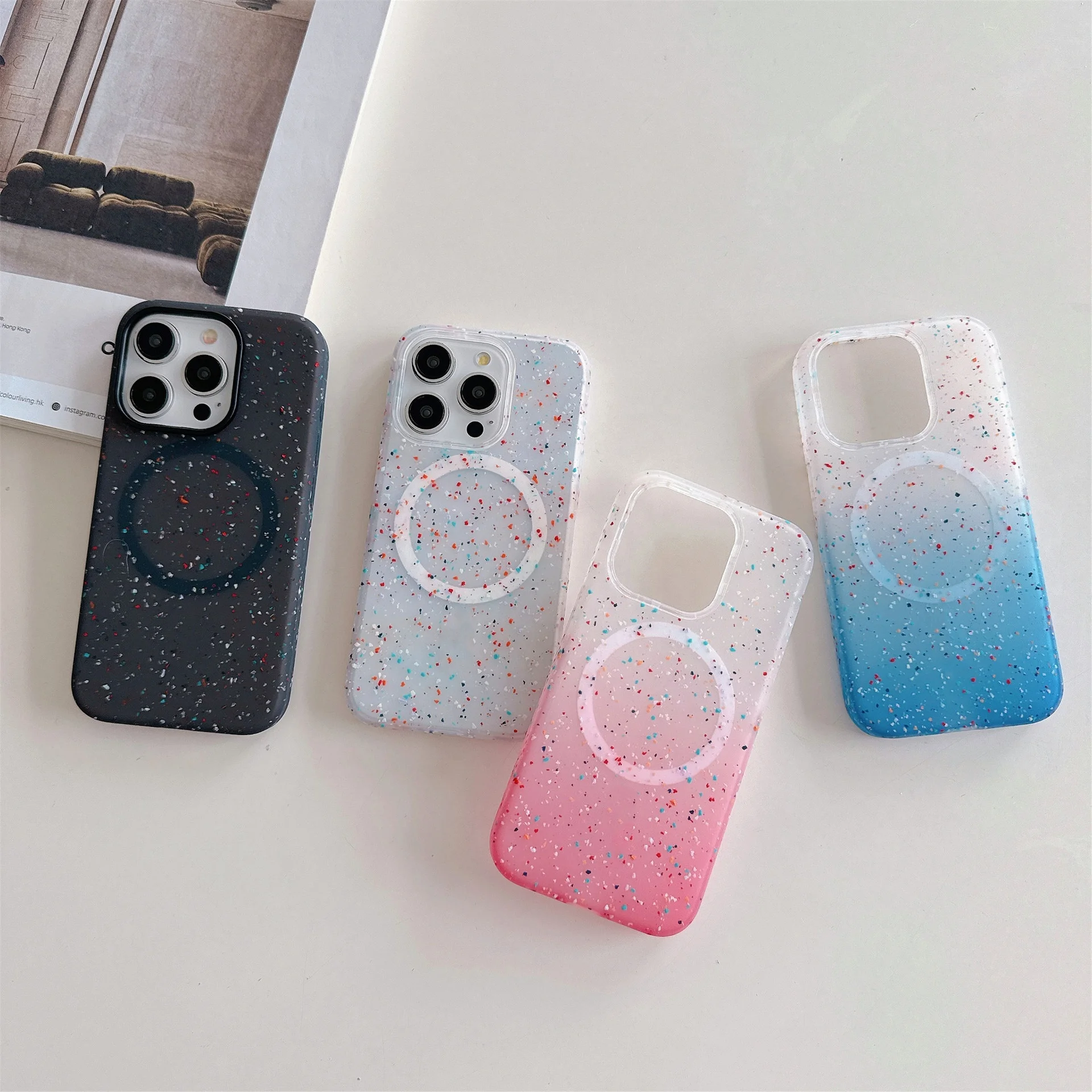 Slim Magnetic Phone Cover For Iphone 16 15 14 13 12 11 Plus Pro Max Gradient Color Design Tpu Silicone Shockproof Back Case