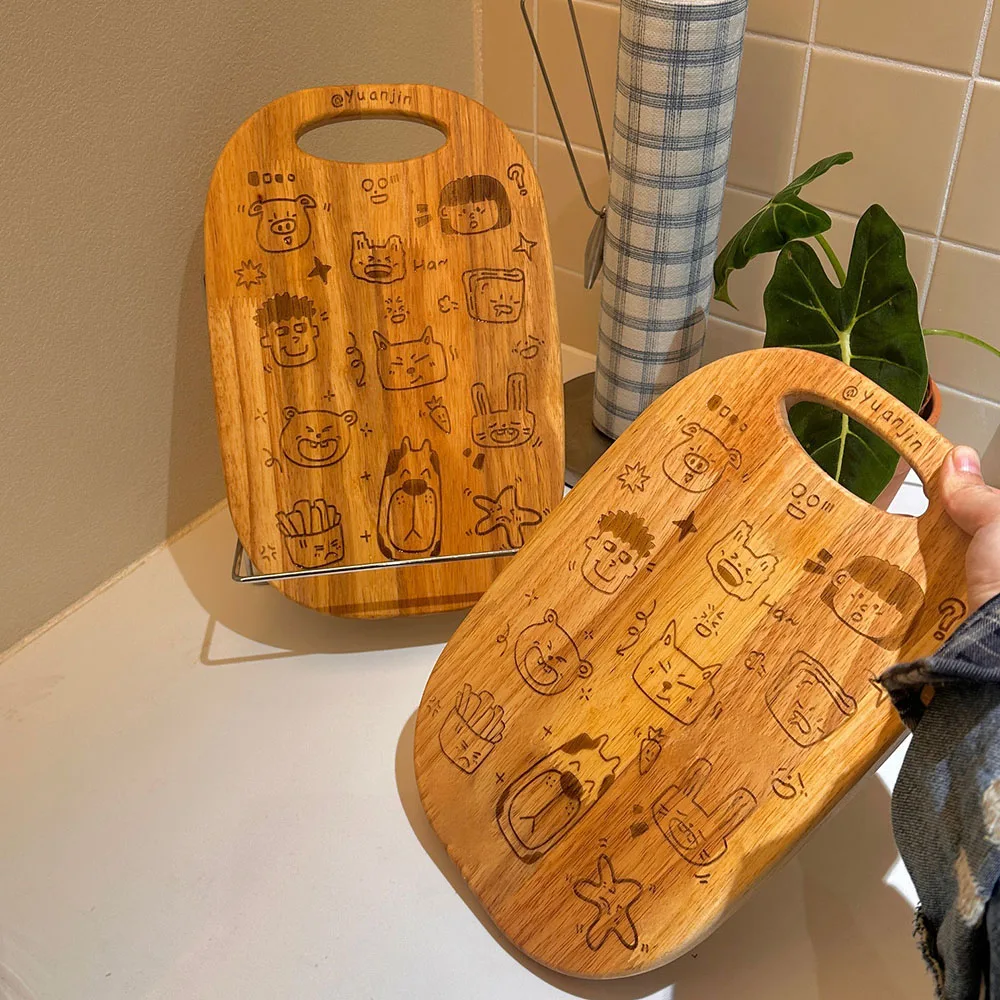Cartoon Cute Lovely Adorable Rubber Wood Timber Bread Fruit Dessert Steak Tray Creativity Chopping Cutting Board