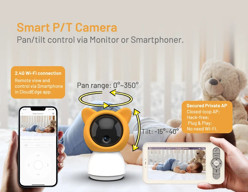 Factory Direct Sales Child Wifi Wireless Cry Monitoring 5 Inch Lcd