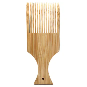 Professional Custom Logo bamboo Wide Tooth Afro Pick Hair Grooming Wooden Comb