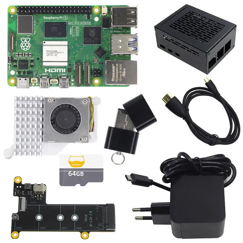 Raspberry Pi 5 8GB PCIe M.2 NVMe Set Metal Housing Active Cooler M