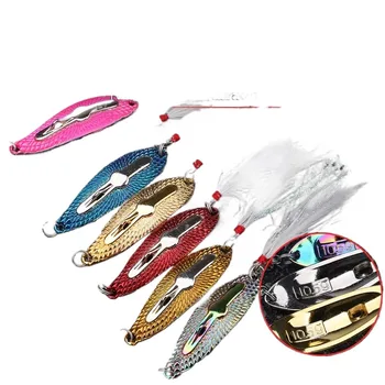Cheery Stainless Steel 5G/7G/10.5G/14G Leech Metal Spoon Bait Feather Hook for Bass Fishing Ice Fishing Spinner Bait Technique – Metal Jig – view 4